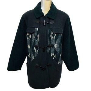 Jonathan Michael Vintage Forest Green Sherpa Pea Coat Women XL